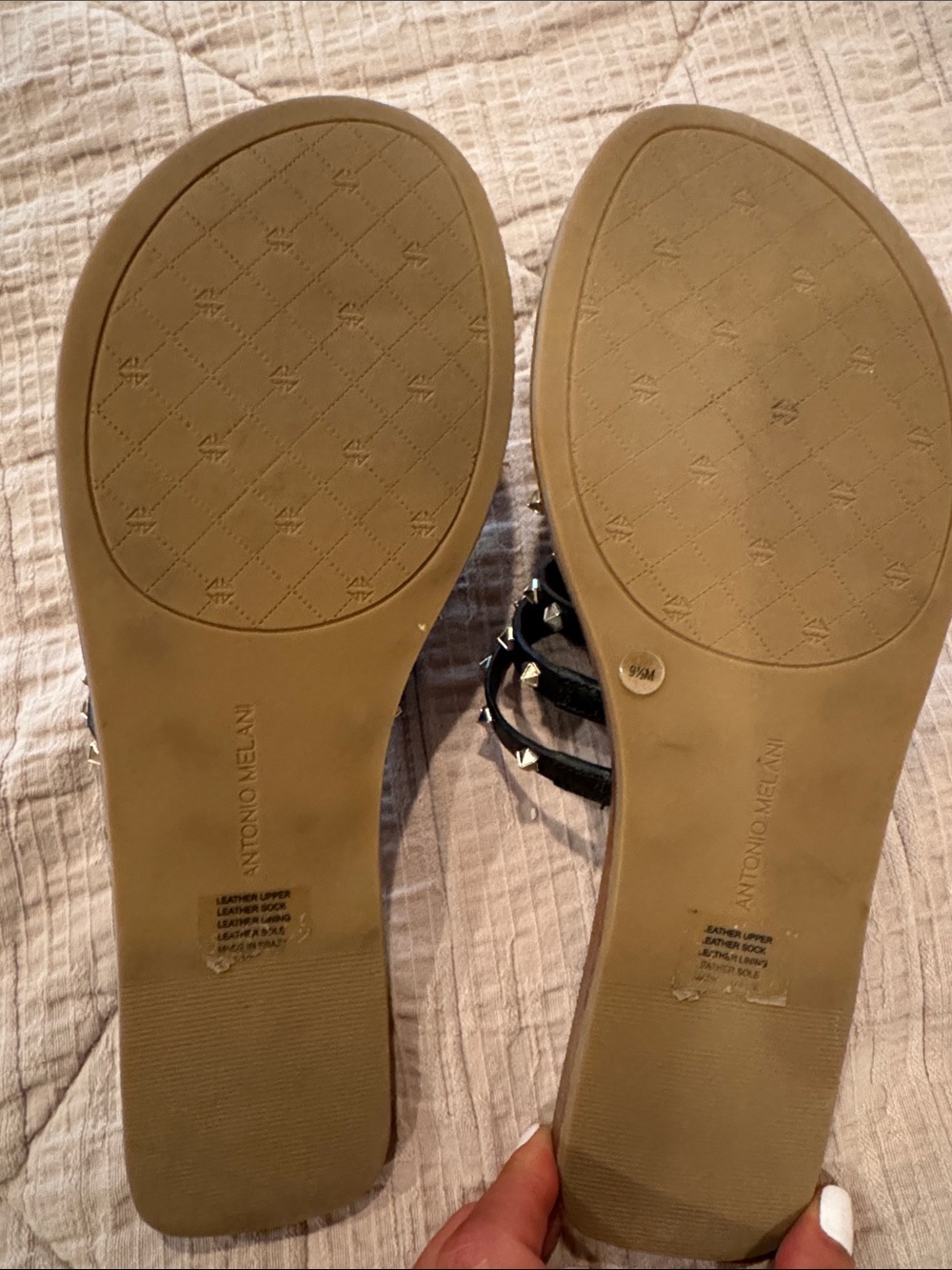 Black Studded Leather Slide Sandals - Picture 5 of 5